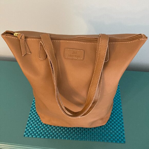 Zippered Leather Camel Color Tote Bag by JM New York - Picture 2 of 16